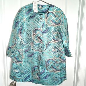 🩵New Chico's Elegant Blue Mosaic  Patterned Jacket🩵
